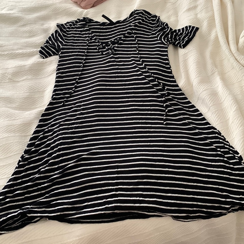 Striped V Neck T Shirt Dress